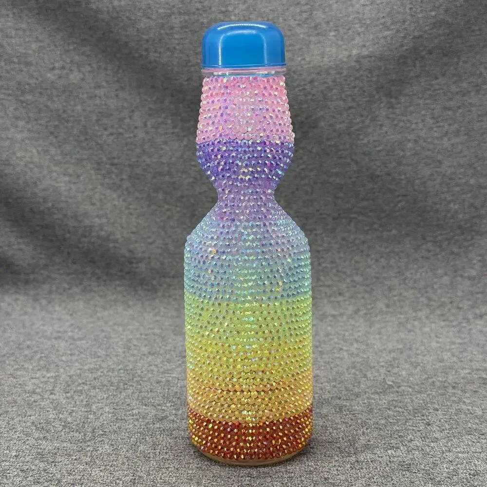 OOAK Handmade Art Pride Rainbow Rhinestone Ramune Soda Bottle Ombre Bedazzled